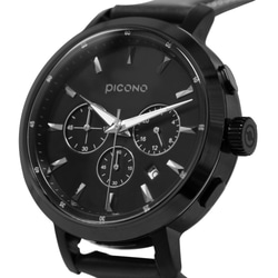 PICONO D-TIME chronograph leather strap watch DT-9202 Black 3枚目の画像