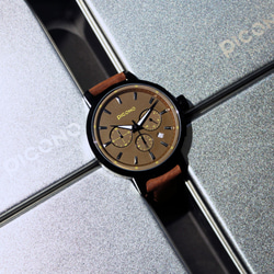 PICONO D-Time 真三眼多功能系列真皮錶帶手錶 DT-9203 咖啡色 第1張的照片