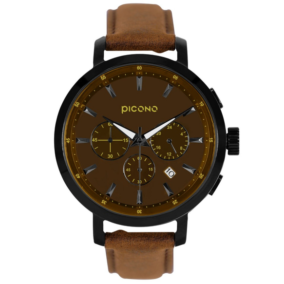 PICONO D-TIME chronograph leather strap watch DT-9203 Brown 2枚目の画像