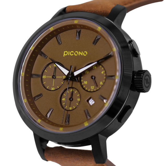 PICONO D-TIME chronograph leather strap watch DT-9203 Brown 3枚目の画像