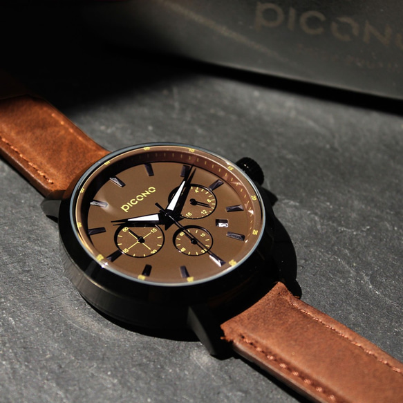 PICONO D-TIME chronograph leather strap watch DT-9203 Brown 6枚目の画像