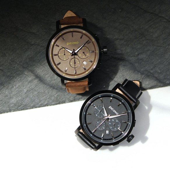 PICONO D-Time 真三眼多功能系列真皮錶帶手錶 DT-9203 咖啡色 第8張的照片