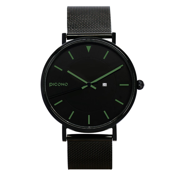 【PICONO】RGB 系列 輕薄黑色快拆式不鏽鋼網帶手錶 / RGB-6402 綠色 第2張的照片