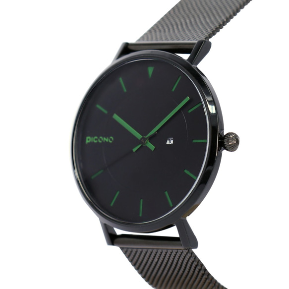 【PICONO】RGB 系列 輕薄黑色快拆式不鏽鋼網帶手錶 / RGB-6402 綠色 第3張的照片