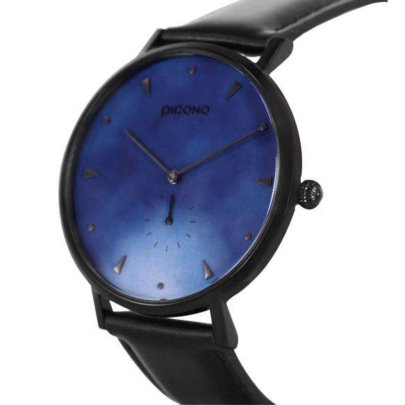 【PICONO】A week 系列 藍色渲染簡約黑色真皮錶帶手錶 \ AW-7601 第5張的照片