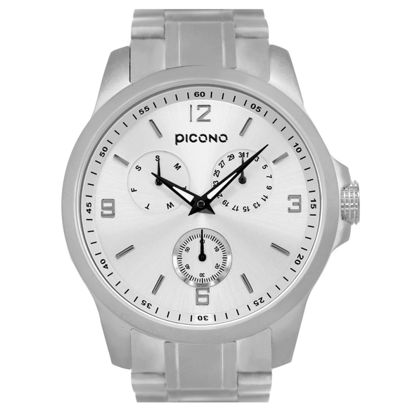 PICONO Original 經典真三眼多功能系列不鏽鋼錶帶手錶 / OR-9701 霧面銀 第2張的照片
