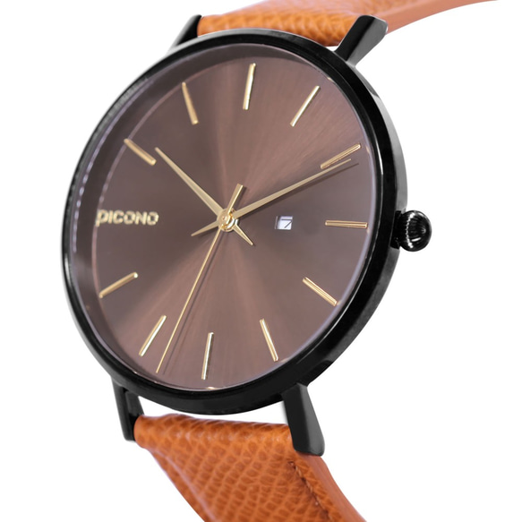 【PICONO】Cosmos 系列棕色金屬質感真皮錶帶手錶 / CO-9301 第3張的照片