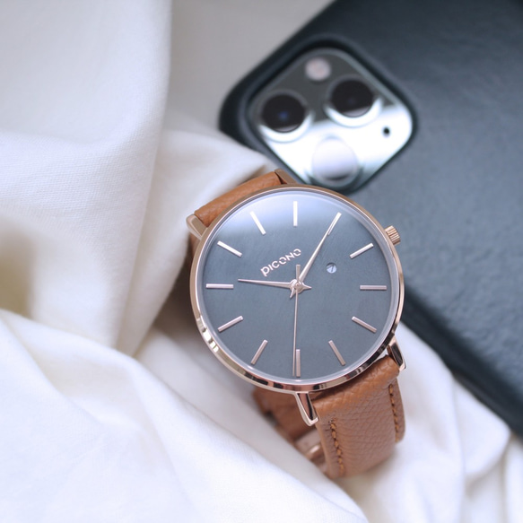 PICONO Siempre 簡約玫瑰金法國真皮錶帶對錶手錶 / SI-11001 藍色 女款 第1張的照片