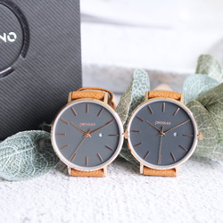 PICONO Siempre 簡約玫瑰金法國真皮錶帶對錶手錶 / SI-11001 藍色 女款 第6張的照片