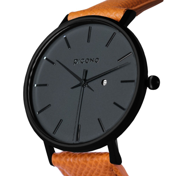 PICONO Siempre 簡約黑色法國真皮錶帶對錶手錶 / SI-10902 綠色 男生款 第3張的照片