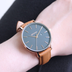 PICONO Siempre 簡約玫瑰金法國真皮錶帶對錶手錶 / SI-11002 綠色 女款 第1張的照片