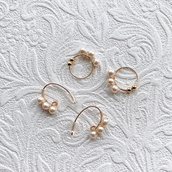 vintage M.H triple pearl pierced earrings (white) 7枚目の画像