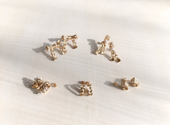 【送料無料】braid pearl pin ribbon earrings 5枚目の画像