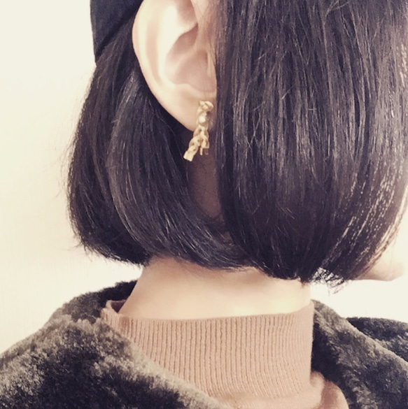 【送料無料】braid pearl pin ribbon earrings 4枚目の画像