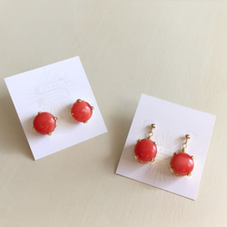 shell button earrings (coral) 4枚目の画像