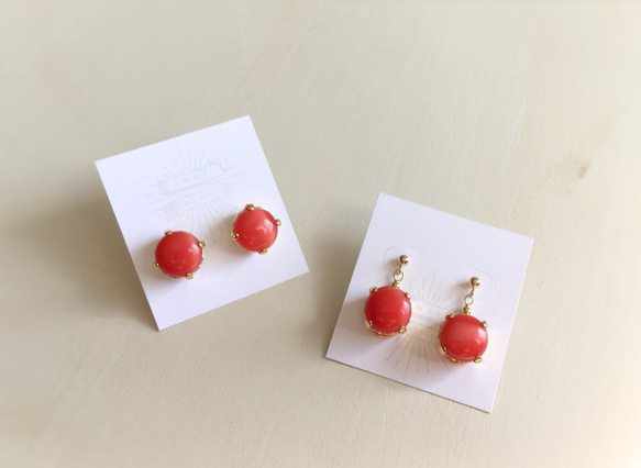 shell button earrings (coral) 4枚目の画像