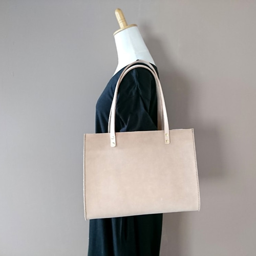 ワイドトートバッグ【床革】ブルー ホワイト系 3色 ハード