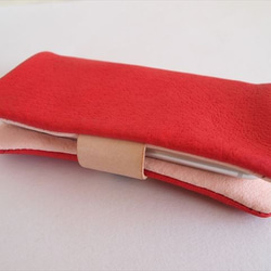 [定做經典紅色]豬皮革柔軟手機殼 [多模式對應]革蓋[iphone6，XPERIA]紅色 第4張的照片