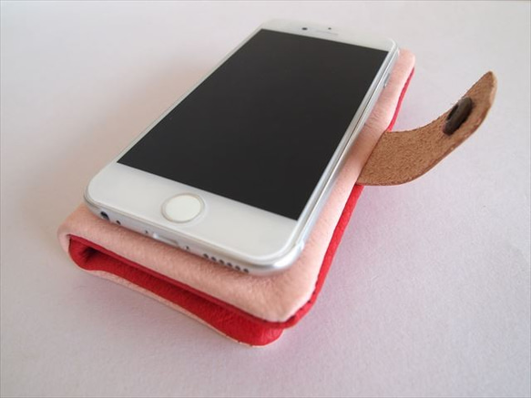 【オーダーメイド 定番レッド】豚革やわらかスマホケース【多機種対応】レザーカバー【iphone6,xperia】赤色 5枚目の画像