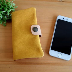 [定做經典黃色]豬皮革柔軟手機殼 [多模式對應]革蓋[iphone6，XPERIA]黃色 第1張的照片