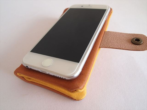 [定做經典黃色]豬皮革柔軟手機殼 [多模式對應]革蓋[iphone6，XPERIA]黃色 第6張的照片