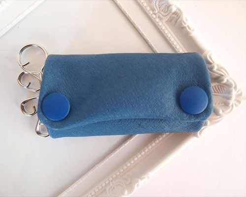 ぶた革【ブルー・フルカラー】レザーキーケース ／受注生産 青