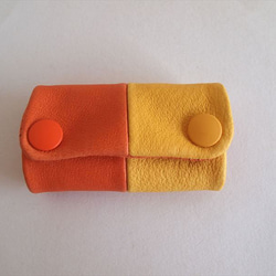 [定制] 皮革鑰匙包 [橙色 x 黃色] 雙色雙色皮革鑰匙圈創新生活禮物 第6張的照片