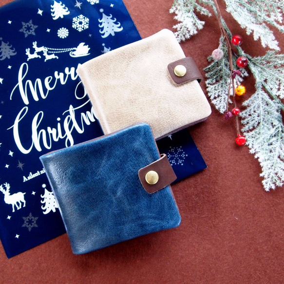 聖誕限量[豬皮革折疊錢包]藍，灰[8色] *革*真皮錢包免費送貨 第1張的照片