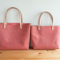 Split Leather Tote Bag [L] Red Red A4 Size Storage Leather Tote 第3張的照片