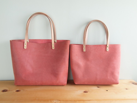 Split Leather Tote Bag [L] Red Red A4 Size Storage Leather Tote 第3張的照片