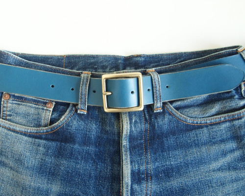 【Akira】青レザー ステンレスバックル ベルト Akira】青レザー ステンレスバックル ベルト Akira】青レザー