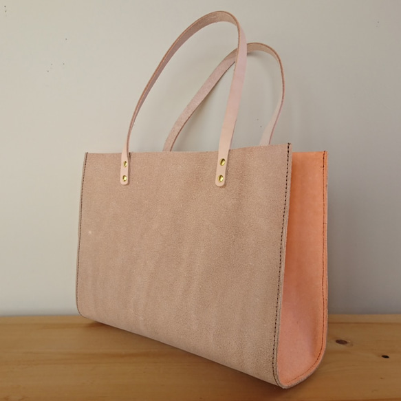 床革【トートバッグ / ワイド】ハードタイプ【選べる６色】A4収納可　大きめサイズ　お仕事バッグ　新生活　レザー　ギフト 4枚目の画像