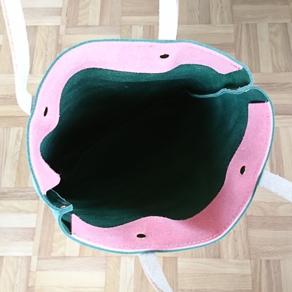地板皮革手提包【綠色×粉紅色②】垂直【插座一點】* A4也可進入尺寸*日常工作【皮革】男士 第7張的照片