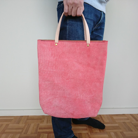 OUTLET立式皮革托特包[紅色x米色]可以存放A4尺寸的地板皮，日常工作中可用Subbag迷你托特包 第10張的照片