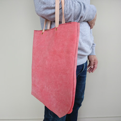 OUTLET立式皮革托特包[紅色x米色]可以存放A4尺寸的地板皮，日常工作中可用Subbag迷你托特包 第9張的照片