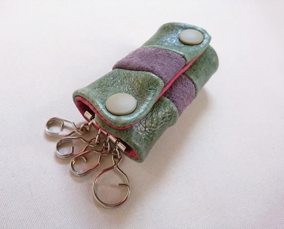 免費送貨[一件]多色皮革鑰匙包軟豬皮革1901011 /皮革男士女士禮物 第5張的照片