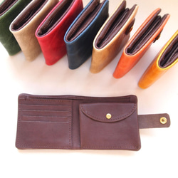 【選べる８色】二つ折り ぶた革財布【受注生産】ギフト メンズ レディース ウォレット レザー 革  オーダーメイド 2枚目の画像