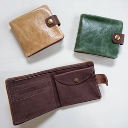 [8種顏色選擇]折疊蓋皮革錢包[按訂單生產]禮物男士女士錢包皮革皮革定制 第7張的照片