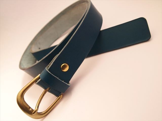 本革ベルト【30mm幅　青】長さオーダー　選べるバックル　シンプル　男女兼用　ブルー　レザー　牛革　革
