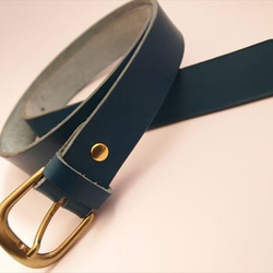 本革ベルト【30mm幅 青】長さオーダー 選べるバックル シンプル