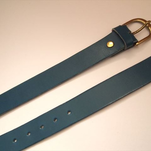 本革ベルト【30mm幅 青】長さオーダー 選べるバックル シンプル