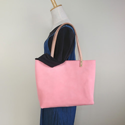 床革トートバッグ【L】ピンクレザー A4サイズ収納可 春 レザートート