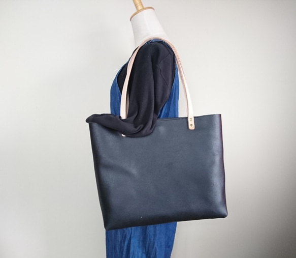 【極美品】PORTER BLEND レザートートバッグ 黒×茶 Lサイズ STAND TOTE BLACK LEATHER(スタンドトート ブラックレザー) TOTE