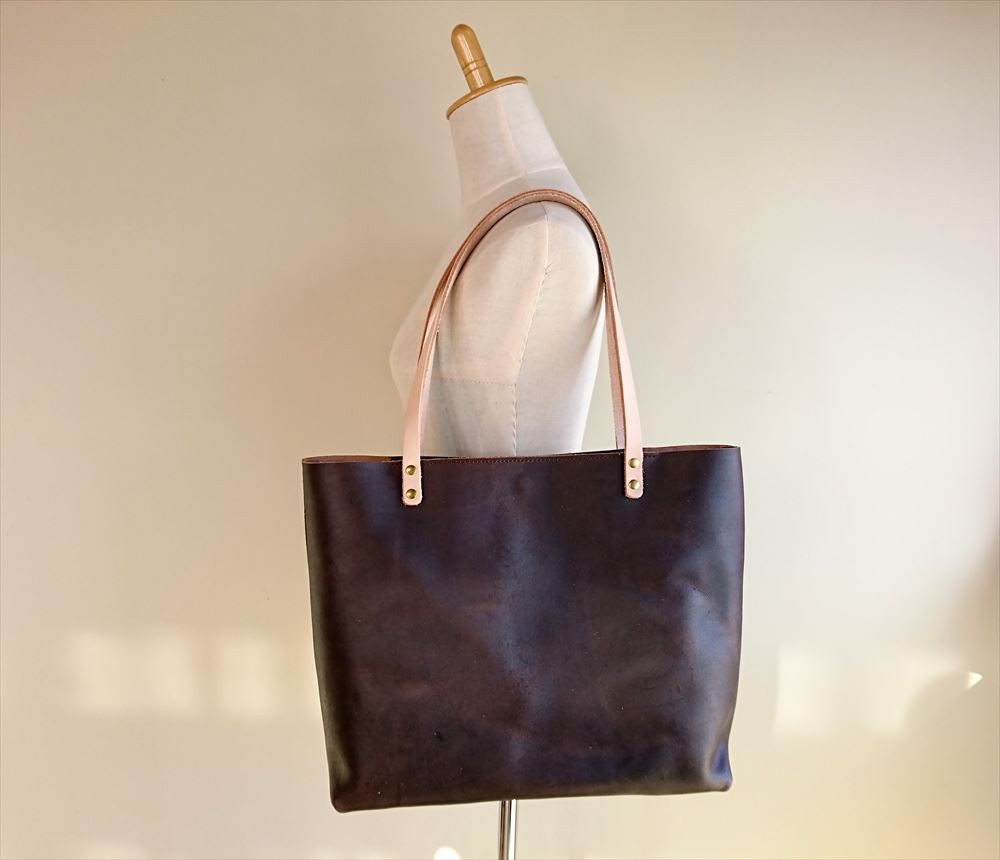 残り1】床革トートバッグ【LL】こげ茶 イタリアレザー A4サイズ