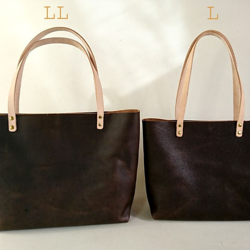 残り1】床革トートバッグ【LL】こげ茶 イタリアレザー A4サイズ収納可