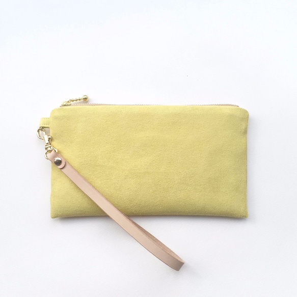 粉黃 - 麂皮絨隨身包 化妝包 手機包 手拿包 第1張的照片