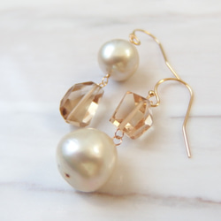 K14GF southern sea pearl & champagne quartz pierce 2枚目の画像