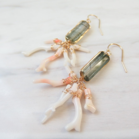 K14GF coral & garden quartz pierce 2枚目の画像