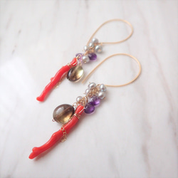 K14GF multi stone & coral pierce 2枚目の画像