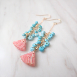 K14GF sleeping beauty turquoise & rhodochrosite pierce 3枚目の画像